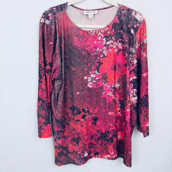 Coldwater Creek Womens Blouse Top Size 2X Burnout Floral Pullover Pink - Picture 1 of 6